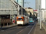 VGF Düwag M-Wagen 102 + Beiwagen 1804 auf den Weg wieder zurück ins Depot Gutleut am 26.03.16 in Frankfurt am Main