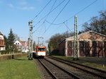 VGF Düwag M-Wagen 102 + Beiwagen 1804 erreicht am 26.03.16 in Frankfurt am Main Schwanheim