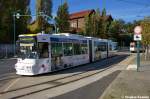 GT6M 306  Stadtwerke Frankfurt (Oder) / Ausbildungsberufe der Frankfurter Dienstleistungsholding  der Stadtverkehrsgesellschaft mbH Frankfurt (Oder) auf der Linie 1 von Lebuser Vorstadt nach Neuberesinchen an der Straenbahn Haltestelle Frankfurt(Oder) Bahnhof. 13.10.2012