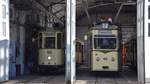 Im Betriebshof Süd haben zwei Tore aufgemacht. Da stehen die beiden Oldtimer Trams der Typenbezeichnung Nr. 56 und Nr. 100 vor der Abfahrt. 

Die Aufnahme ist am 01.06.2019 entstanden.