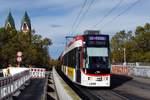 FREIBURG im Breisgau, 20.10.2019, Zug Nr. 249 als Tram4 nach Zähringen bei der Einfahrt in die Haltestelle Hauptbahnhof