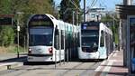 Am 09.09.2020 sind zwei Straßenbahnen in Freiburg im Breisgau mit der Hersteller Siemens 287 und CAF Urbos 303 begegnet. 