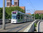 VAG Freiburg i.B. - Strassenbahn DUEWAG GT8Z Nr.255  unterwegs auf der Linie 4 in der Stadt Freiburg am 2024.06.07