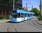 VAG Freiburg i.B. - Strassenbahn DUEWAG GT8Z Nr.256 unterwegs auf der Linie 2 in der Stadt Freiburg am 2024.06.07