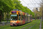 VAG Freiburg/Breisgau Düwag GT8Z 252 als Linie 4 bei der Haltestelle Technisches Rathaus, 22.04.2016.