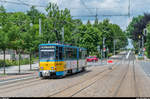 Thüringerwaldbahn und Strassenbahn Gotha: Der auf Zweirichtungsbetrieb umgebaute KT4D 317 erreicht am 4.