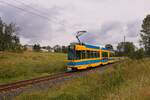 Wagen 223 der Thüringer Waldbahn kurz vor Leina (24.08.2024)