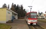 TWSB 315 der Linie 4 nach Gotha Hbf steht am 28.12.2011 abfahrbereit an der Endhaltestelle in Tabarz.