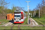 Duewag/Siemens MGT6D, Wagen 615 und 611, warten in der Haltestelle Soltauer Straße in Halle (Saale) auf Abfahrt.

🧰 Hallesche Verkehrs-AG (HAVAG)
🚋 Linie 9 Soltauer Straße–Hauptbahnhof
🕓 26.4.2023 | 8:25 Uhr