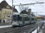 Jena: Straenbahnlinie 5 nach Ernst-Abbe-Platz am Paradiesbahnhof.(28.1.2010)