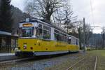 Gotha TB7 #6 mit dem Beiwagen Gotha B2-62 #22 wartet auf Abfahrt nach Lichtenhainer Wasserfall.