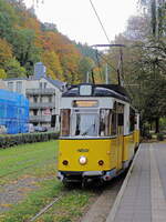 Einfahrt Straßenbahn in Bad Schandau (Kirnitzschtalbahn) am 22.