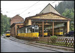 Ein mit Triebwagen volles Haus war am Morgen des 9.9.2024 um 9.45 Uhr am Depot der Kirnitzschtalbahn in Bad Schandau zu beobachten.