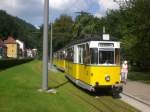 Bad Schandau: Kirnitzschtalbahn nach Beuthenfall an der Haltestelle Bad Schandau Stadtpark.(2.8.2011)