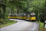 TW 2 ist am 24.09.2015 mit einem Drei Wagen Zug im Kirnitzschtal in Richtung Bad Schandau unterwegs.