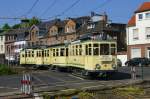 Der Museumszug  Finchen  1285 1257 und 1286 bei den Jubiläumsfahrten zum 100. Jahrestag der Inbetriebnahme des Finchens am 18.05.2014. Hier zu sehen in Frechen auf der Dürener Straße zwischen den Haltestellen Mühlengasse und Benzelrath.