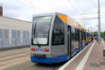 Leipzig LVB SL 1 (Bw NB4 (LVB-Typ 68) 932) Lausen (Endstelle - Ausstieg) am 25. Juli 2017.