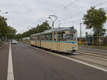 Anlsslich des ffnungstages des Straenbahnmuseums Leipzig war G4 1206 der Leipziger Verkehrsbetriebe auf Linie 21E als Zubringer unterwegs.