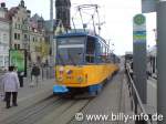 03.04.2007, Tatra-Grozug mit u.a. T6A2 Wagen Nr. 1027, als Linie 3E an Haltestelle  Goerdelerring  mit Richtungsziel Grozschocher.