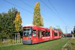 Straßenbahn Mainz / Mainzelbahn: Adtranz GT6M-ZR der MVG Mainz - Wagen 203, aufgenommen im Oktober 2017 in Mainz-Bretzenheim.