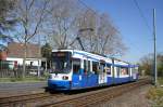 Straßenbahn Mainz: Adtranz GT6M-ZR der MVG Mainz - Wagen 209, aufgenommen im April 2015 in Mainz-Gonsenheim.