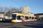 Straßenbahn Mainz: Stadler Rail Variobahn der MVG Mainz - Wagen 224, aufgenommen im Januar 2016 in der Nähe der Haltestelle  Bismarckplatz  in Mainz.