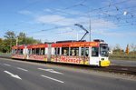 Straßenbahn Mainz: Adtranz GT6M-ZR der MVG Mainz - Wagen 201, aufgenommen im Oktober 2016 in Mainz-Hechtsheim.