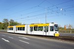 Straßenbahn Mainz: Adtranz GT6M-ZR der MVG Mainz - Wagen 213, aufgenommen im Oktober 2016 in Mainz-Hechtsheim.