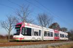 Straßenbahn Mainz / Mainzelbahn: Stadler Rail Variobahn der MVG Mainz - Wagen 232, aufgenommen im Dezember 2016 zwischen Mainz-Lerchenberg und Mainz-Marienborn.