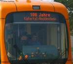 OEG 135 hatte beim 100 jhrigen Jubilum Kfertal-Heddesheim  in Kfertal im Betriebshof extra eine besondere Zugzielanzeige erhalten 2.5.09