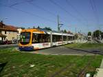 RNV 4183 verlsst am 03.09.2012 als Linie 5 den Bahnhof Schriesheim, um nach einer Runde, also ca. 2 Stunden und 10 Minuten, wieder hier vorbeizufahren.
Die fahrt geht ber Heidelberg, Edingen, Mannheim, Viernheim und Weinheim.