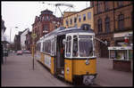 Tram Wagen 71 ex Stuttgarter Straßenbahn steht hier als Fahrzeug der Linie 1 in Nordhausen am Bahnhof âm 17.04.1993 zur Abfahrt bereit.