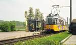 Straßenbahn Nordhausen__Tw 80 [GT4; ME 1962 ex SSB 577; 1991 nach Nordhausen] an der Endstation Nordhausen/Ost.__05-2000