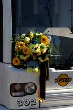 Auch das Maskottchen der PSB, Trammy, durfte zur Vorstellung der neuen Straßenbahnen für Plauen, am 06.09.2013, nicht fehlen.