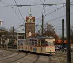 Die Adventssonderfahrten fhrten den Gotha-Gelenktriebwagen G4 ber den Straenbahnring am Krpeliner Tor vorbei.