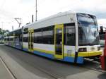 Straenbahn-Zug Nr. 818 der Nahverkehr Schwerin -NVS- mit Werbung fr die Mbelkette  Pfiff , Schwerin 24.05.2008
