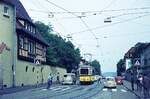 SSB Stuttgart__Kein Treffen von Volkswagen-Freunden,  nur eine alte Straßenbahn  auf Sonderfahrt lockte die zahlreichen Fotografen. Haltestelle 'Heidehofstraße'.__05-05-1973