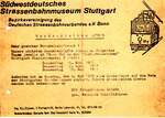 SSB Stuttgart__Leicht vergilbt... Die Einladung zur Rundfahrt mit GS-Tw 851 [Uerdingen 1939] der SSB auf dem Liniennetz, organisiert vom  Südwestdeutschen Straßenbahnmuseum Stuttgart , der Vor-Vorgänger-Organisation der heutigen SHB (Stuttgarter Historische Straßenbahnen),einem Kreis von theoretisch fundierten, aber auch praktischen und aktiven Straßenbahn-Rettern. Die Keimzelle in den 60er und frühen 70er Jahre aller späteren Museumsbestrebungen.__05-05-1973