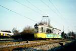 SSB Stuttgart__E-Wagen__DoT4 933 als E-Wagen am frühen Morgen bei Sonnenberg nach Möhringen unterwegs.__02-04-1976