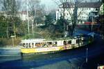 SSB Stuttgart__E-Wagen__DoT4 + B2 als E-Wagen in der Bopser-Kurve Richtung Degerloch.__12-1974