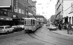 SSB Stuttgart__E-Wagen__GT4 420 mit BTw zum Neckarstadion (zur Zeit:'MHPArena') in der Bahnhofstr. in Bad Cannstatt.__Datum nicht mehr bekannt