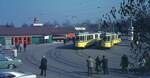 SSB Stuttgart_VerkehrsfreundeStuttgart Abschiedsfahrt für Linie 10 mit Einbeziehung weiterer Strecken. Erster Zwischenhalt 'Killesberg' auf der ca. 6-stündigen Rundfahrt von Degerloch über Killesberg-Botnang-Westbhf.-Doggenburg-Heumaden-Degerloch. DoT4 925 und T2 753 jeweils mit Bw  Schiffle .__20-03-1976