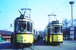 SSB Stuttgart_VerkehrsfreundeStuttgart Abschiedsfahrt für Linie 10 mit Einbeziehung weiterer Strecken. Erster Zwischenhalt 'Killesberg' auf der ca. 6-stündigen Rundfahrt von Degerloch über Killesberg-Botnang-Westbhf.-Doggenburg-Heumaden-Degerloch. DoT4 925 und T2 753 jeweils mit Bw  Schiffle .__20-03-1976