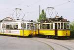 Das war die Schleife Heumaden  der Stuttgarter Straßenbahn am Rand von Stuttgart bei einer Sonderfahrt mit TW 418 und BW 1241 (Sommer 1984)   