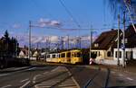 Ein Stuttgarter GT4 Straßenbahnzug unmittelbar vor der engen Schleife der Linie 1.
Datum: 26.03.1986 