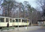 Berlin-Rahnsdorf: Woltersdorfer Straßenbahn Tw 7 (Waggonfabrik Uerdingen/AEG Bj 1943) S-Bf Rahnsdorf am 27. März 1972. - Scan von einem Farbnegativ. Film: Kodacolor X. Kamera: Kodak Retina Automatic II.