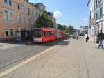 GT6M mit neuer Sparkassenwerbung an der Hst. Georgenplatz in Zwickau.  Alexander Neul