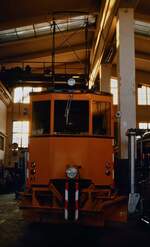 Arbeitswagen A1 der Ulmer Straßenbahn im früheren Depot am Westplatz 1984