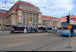 NGT12-LEI (Bombardier Flexity Classic XXL), Wagen 1217 mit Werbung für Auto Saxe, der Leipziger Verkehrsbetriebe (LVB) als Linie 11E von Leipzig-Dölitz, Straßenbahnhof, nach Schkeuditz,