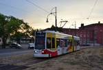 Um 20:39 verlässt Tw309 den Hauptbahnhof Dessau als letzte Fahrt auf der Linie 1 nach Tempelhofer Straße für diesen Tag ehe es am nächsten Morgen um 5 Uhr wieder los geht.